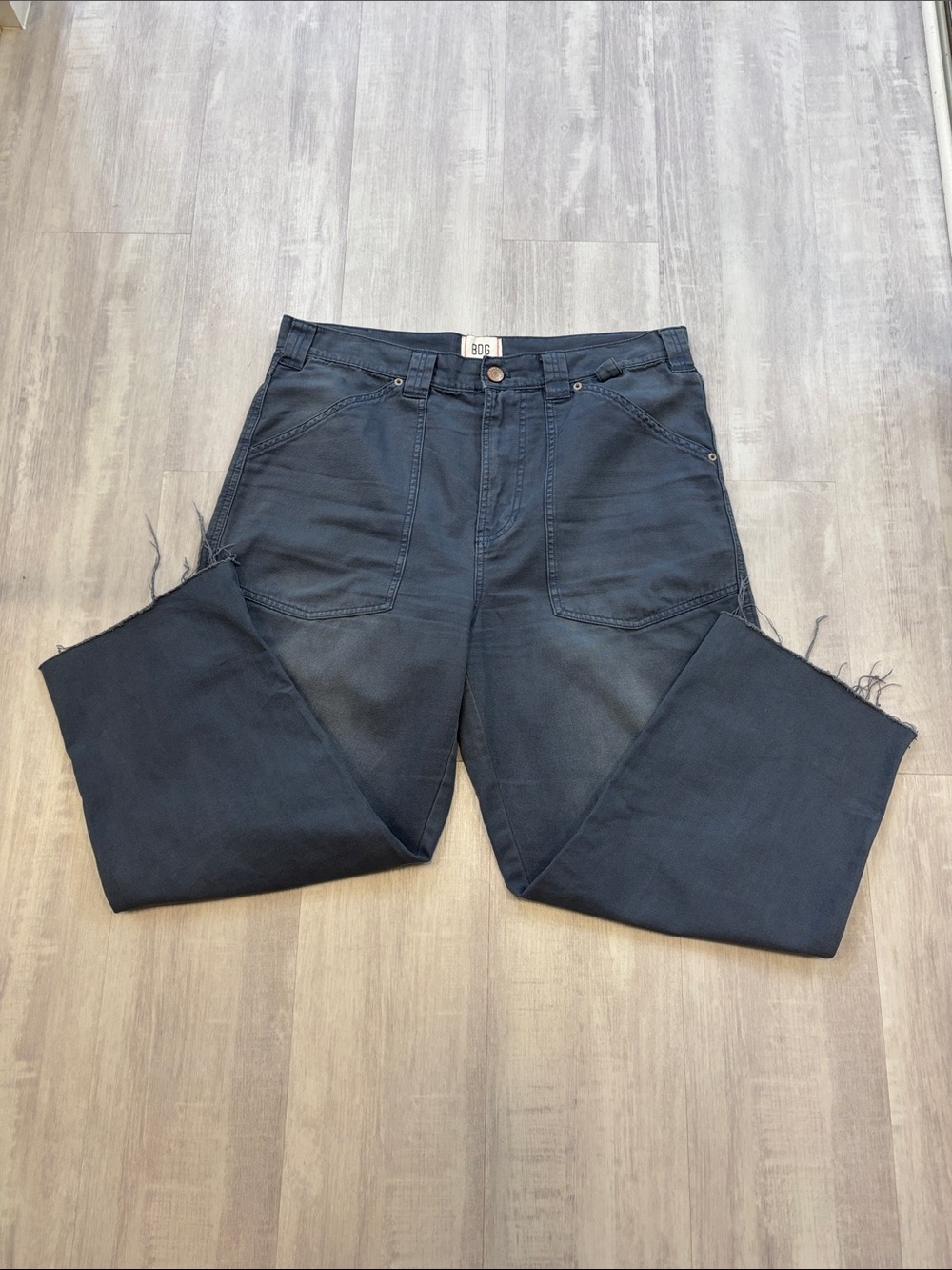 BDG Urban Outfitters Slate Blue High-Rise Wide Leg Pants rough cut hem size 34